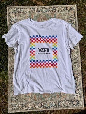Vans White Rainbow Checkerboard 'Off The Wall' T-Shirt